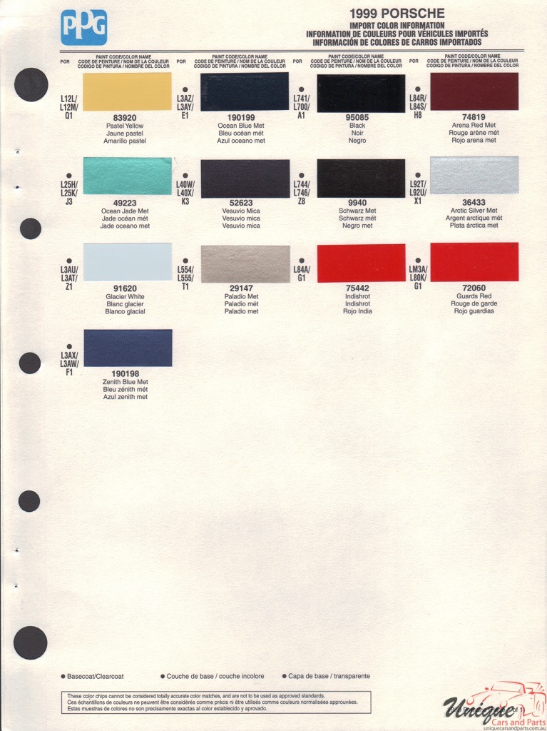 1999 Porsche Paint Charts PPG 1